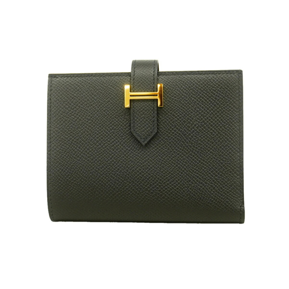 Hermes Bearn Compact Wallet, Veau Epsom Leather, Black, K Stamp, Women's